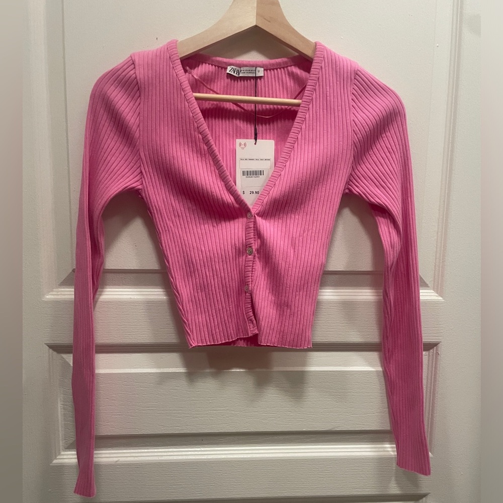Zara Pink Ribbed Cardigan